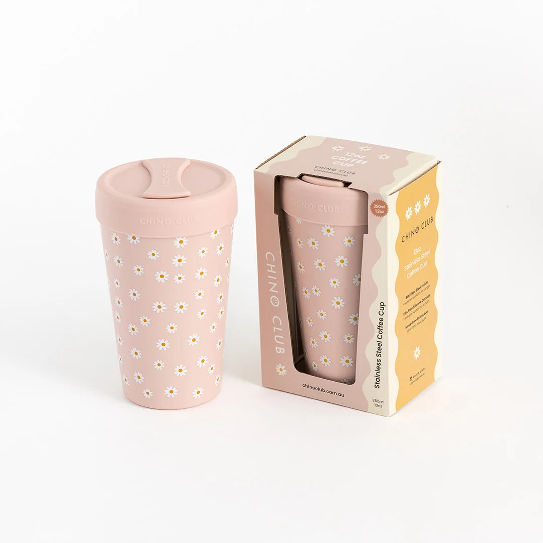 Adult Stainless Steel Coffee Cup (12oz) Pink Daisy