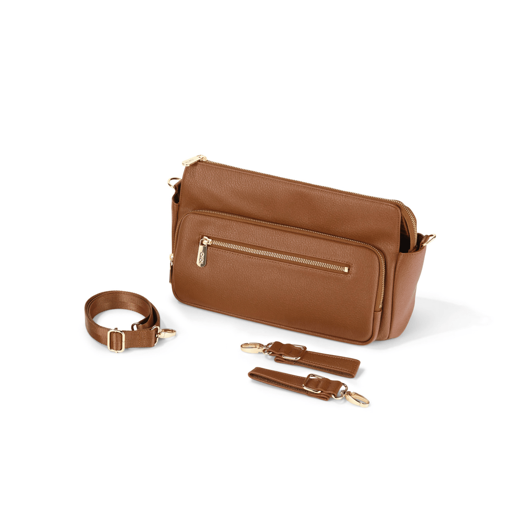 OiOi Multitasker Pram Caddy 2.0- Chestnut Brown Vegan Leather