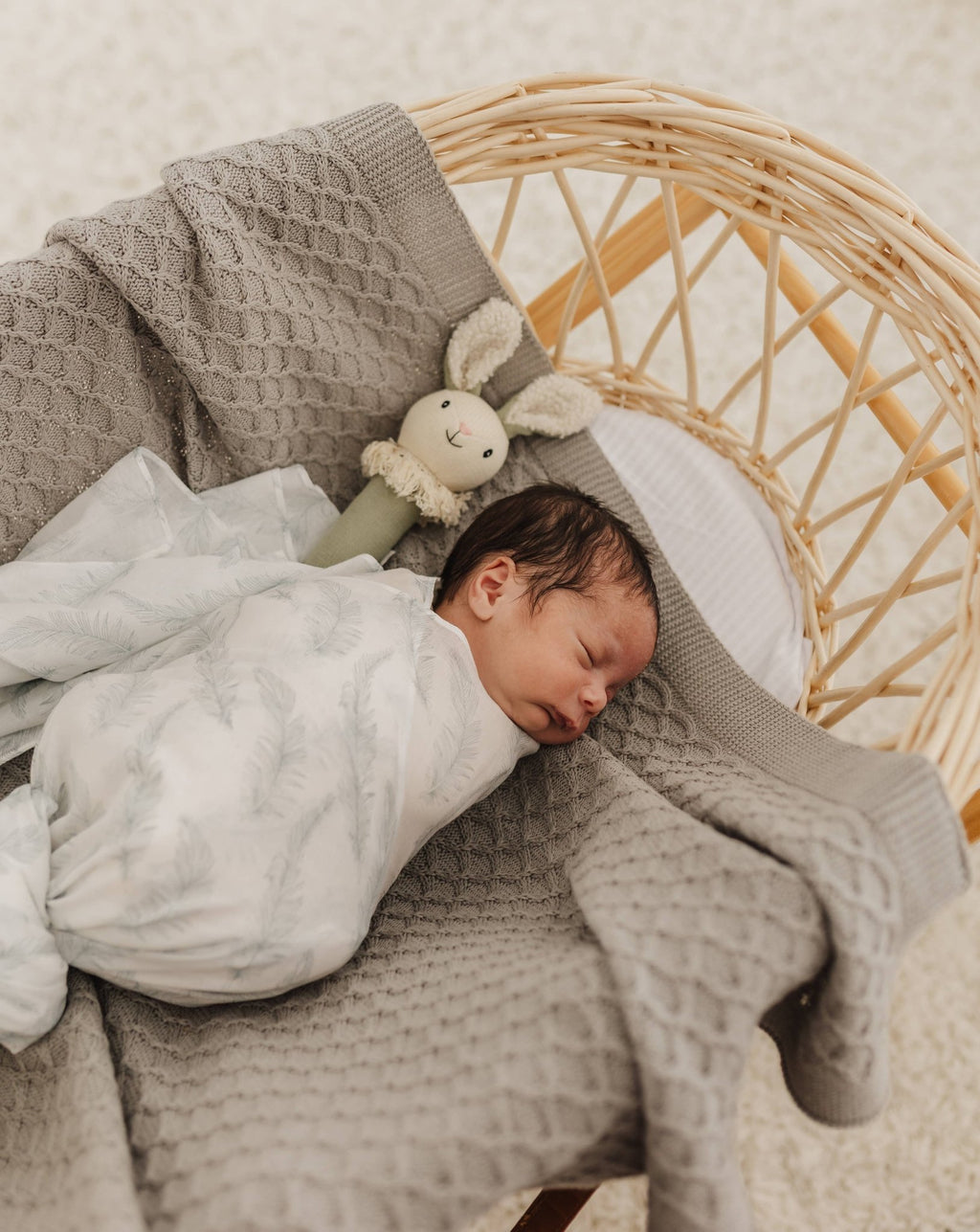 Nibbles Bunny Knitted Rattle | Sage premium baby gift - Baba-lando