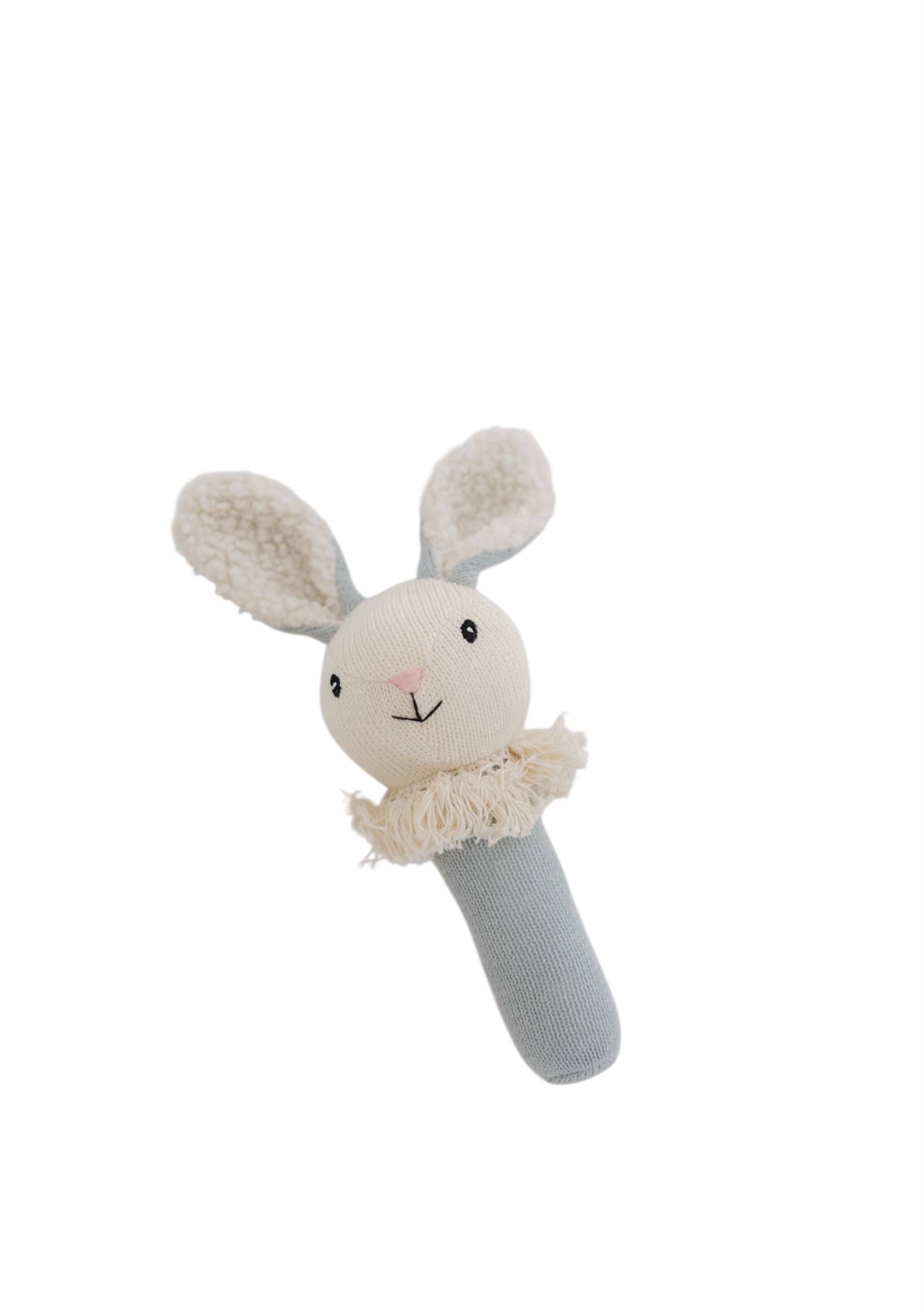 Nibbles Bunny Knitted Rattle | Dusty Blue premium baby gift - Baba-lando