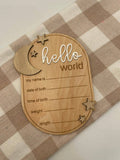 Hello World Moon | Baby Announcement Plaque