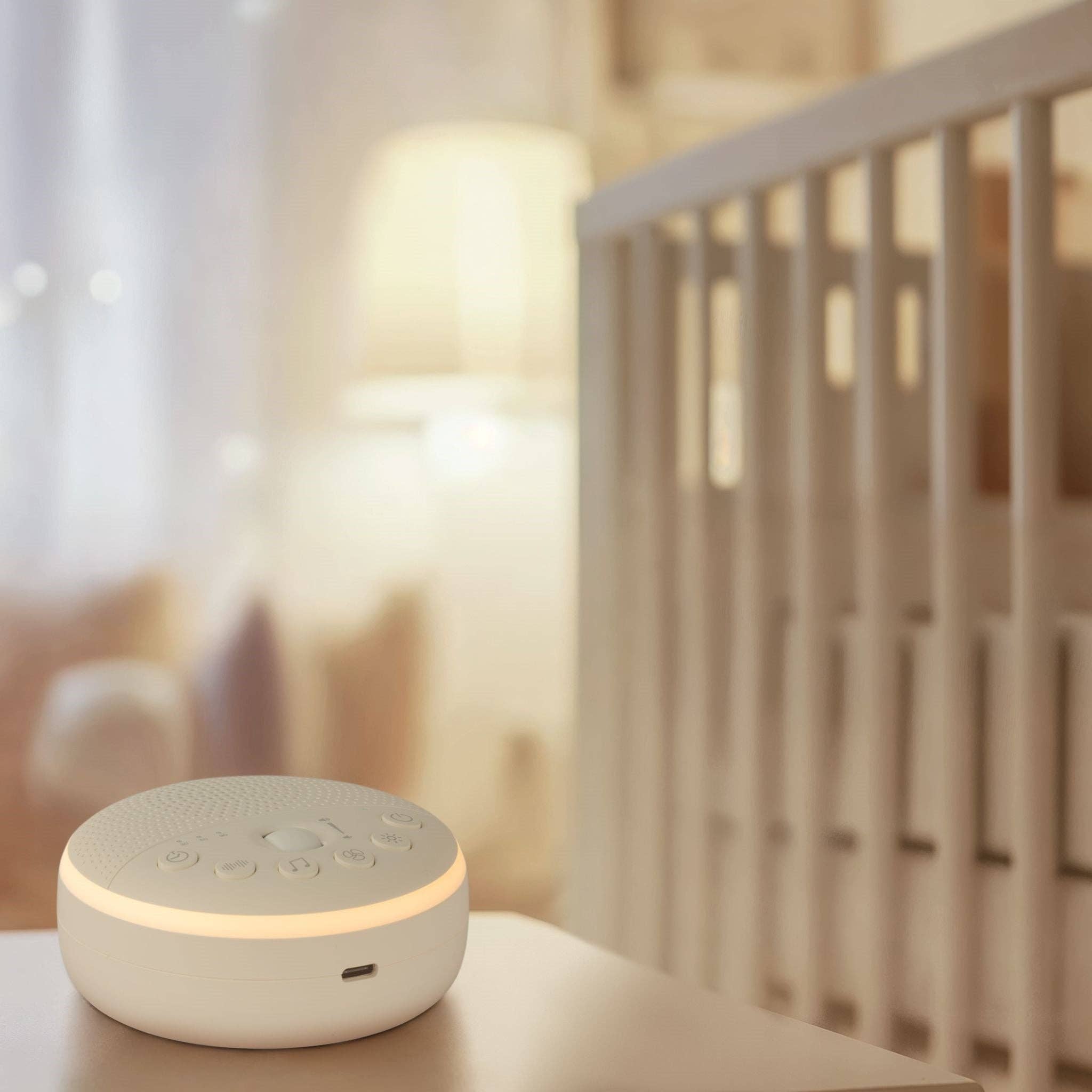 Portable Baby White Noise Machine & Night Light | White & Cream