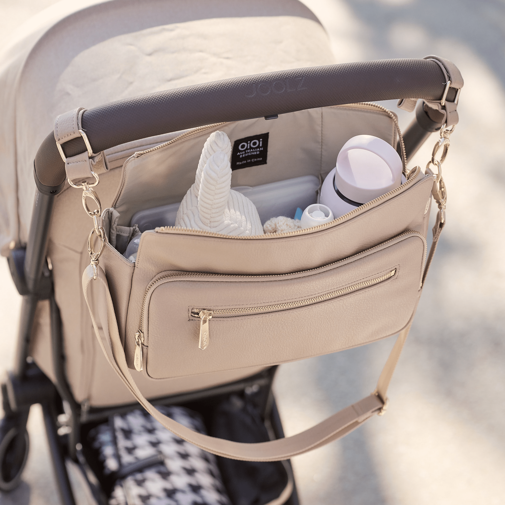 OiOi Multitasker Pram Caddy 2.0 - Oat Vegan Leather