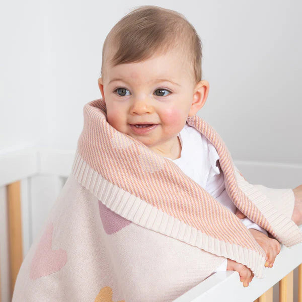 Jacquard Blanket | Dusky Pink Bohemian Hearts
