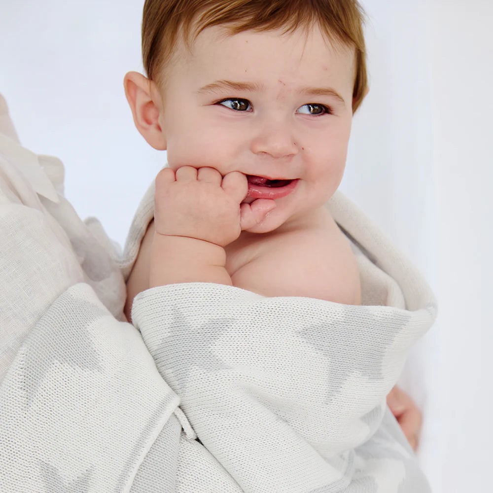 Knitted Blanket | Grey Stars