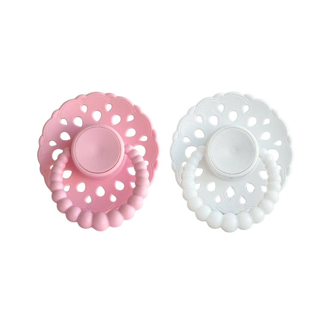 CMC 'Bubble' Dummies 2 Pack | Bloom Baby Pink + White: Size 1 (NB - 6 months)