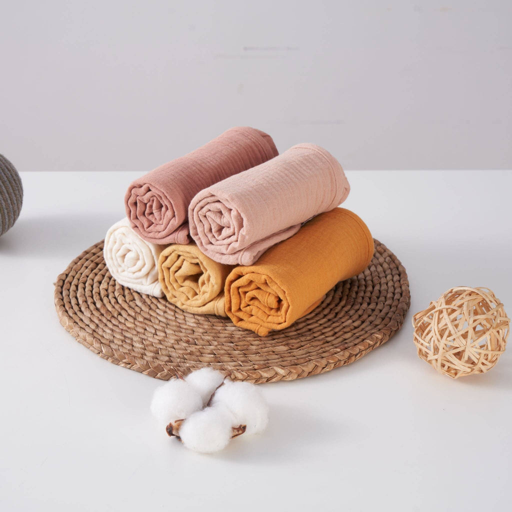 Organic Muslin Burp Cloths - Golden Harvest 5 Pack | Zoe Sage premium baby gift - Baba-lando