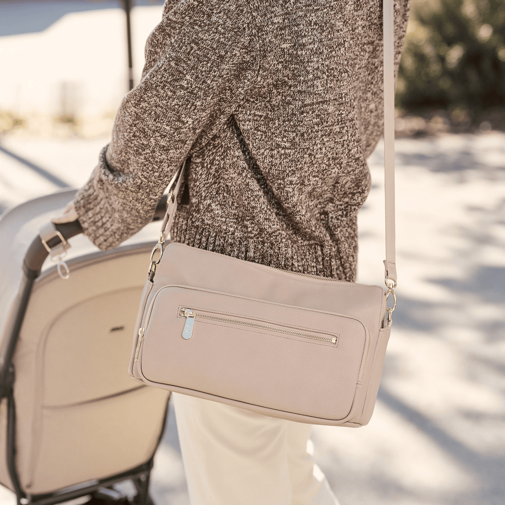 OiOi Multitasker Pram Caddy 2.0 - Oat Vegan Leather