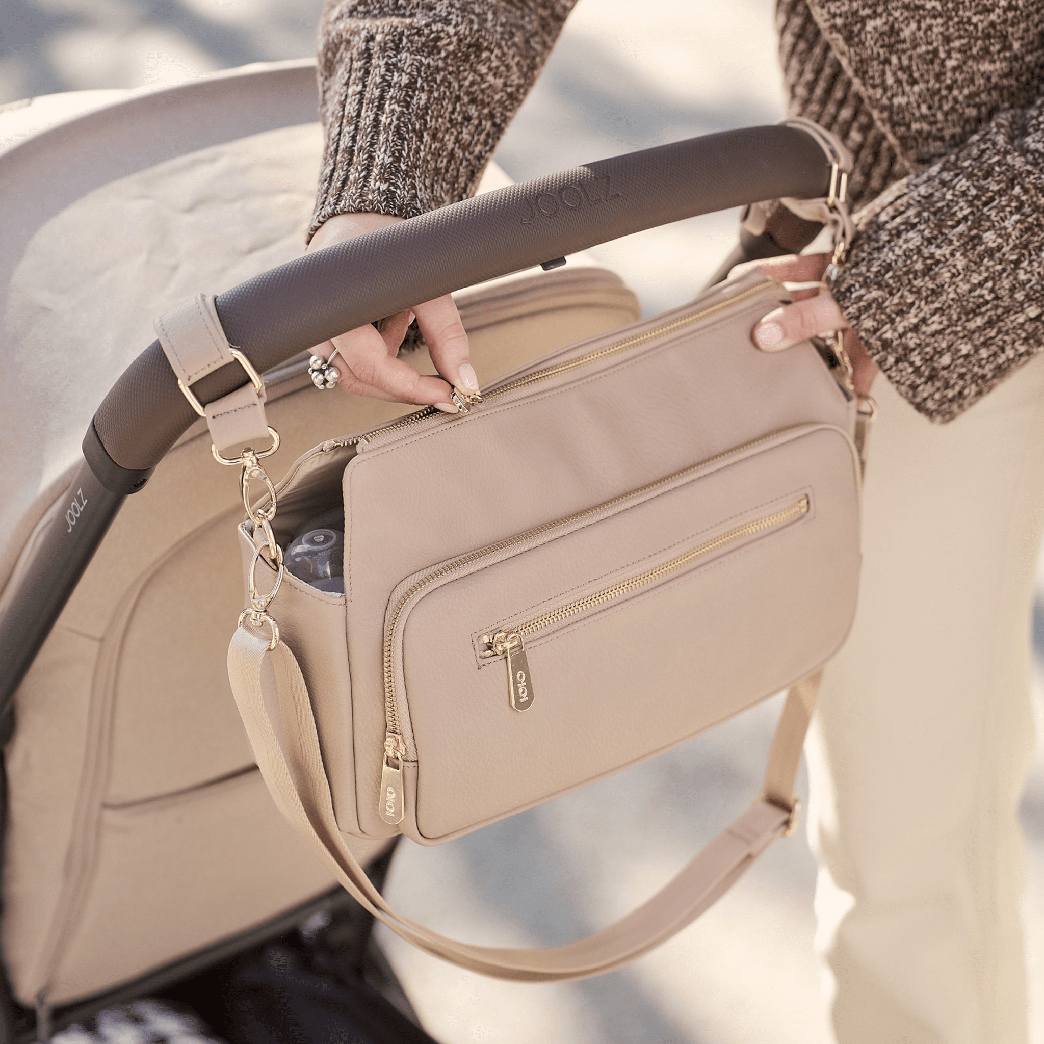 OiOi Multitasker Pram Caddy 2.0 - Oat Vegan Leather