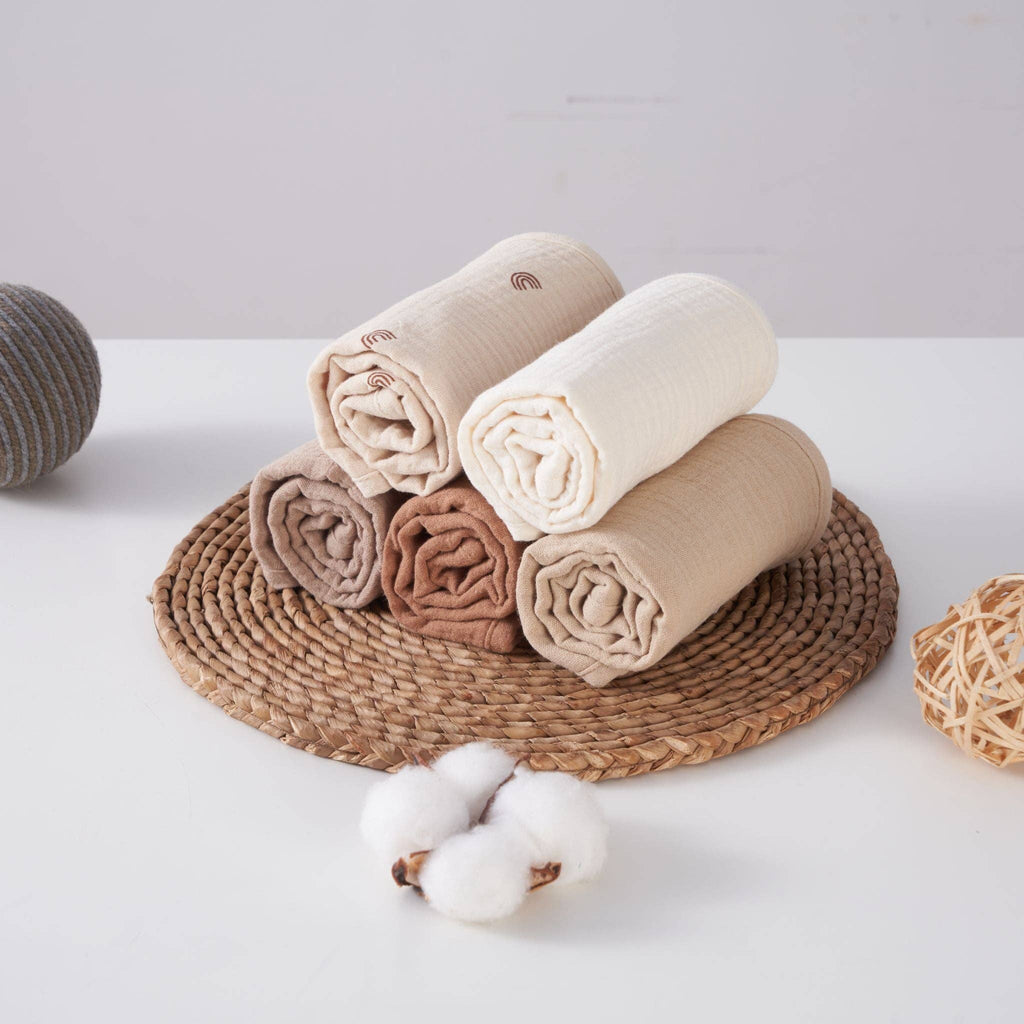 Organic Muslin Burp Cloths - Dusty Dunes 5 Pack | Zoe Sage premium baby gift - Baba-lando