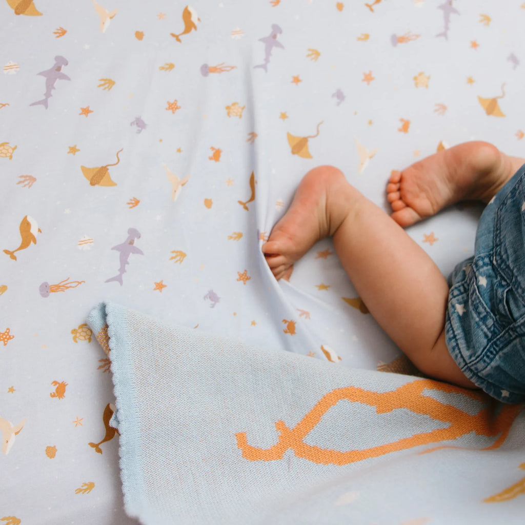 Ocean Creatures Sky Organic Fitted Bassinet Sheet/Change Pad Cover