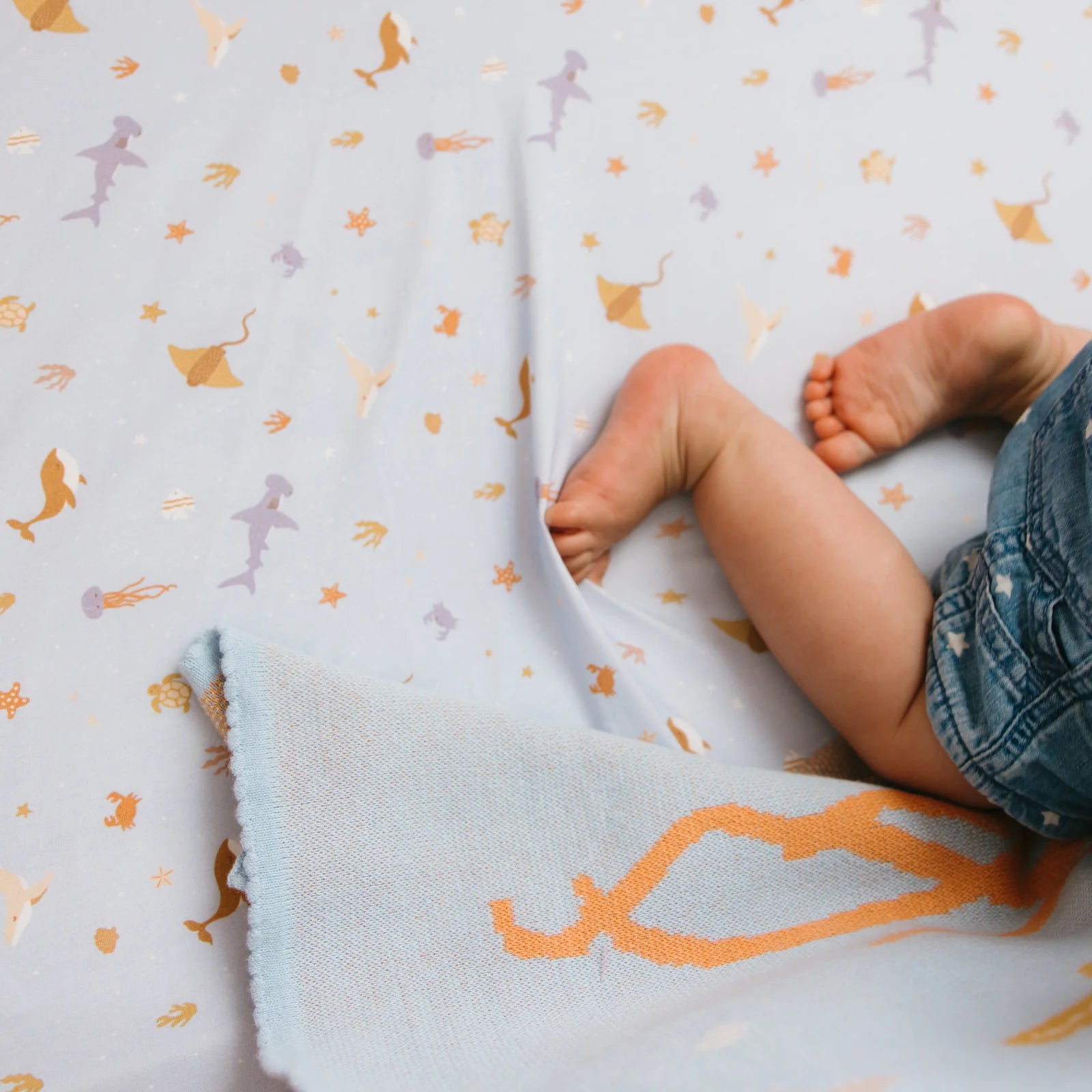 Ocean Creatures Sky Organic Fitted Bassinet Sheet/Change Pad Cover