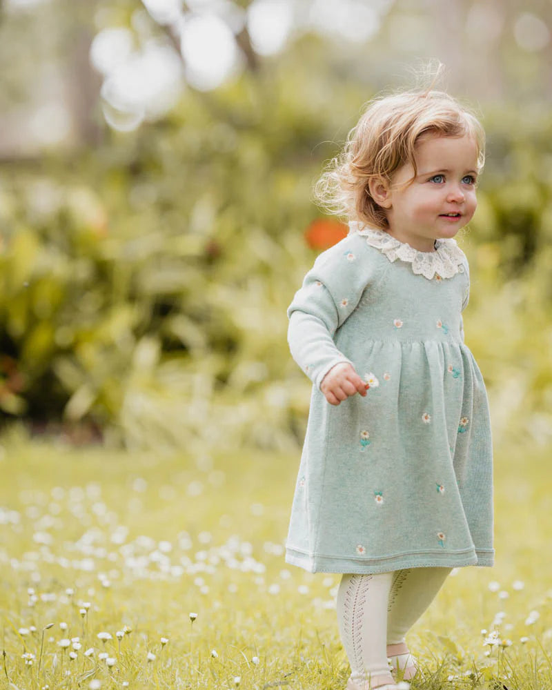 Fern Organic Embroidered Knitted Dress - Sage