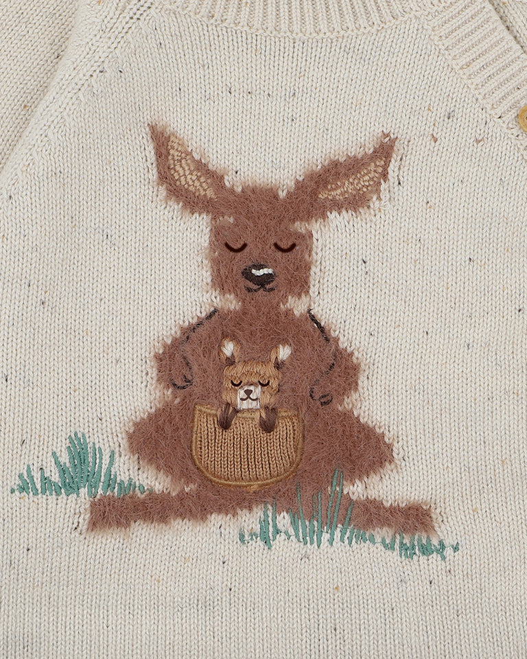 Charlie Kangaroo Organic Knitted Jumper - Cream/Speckle