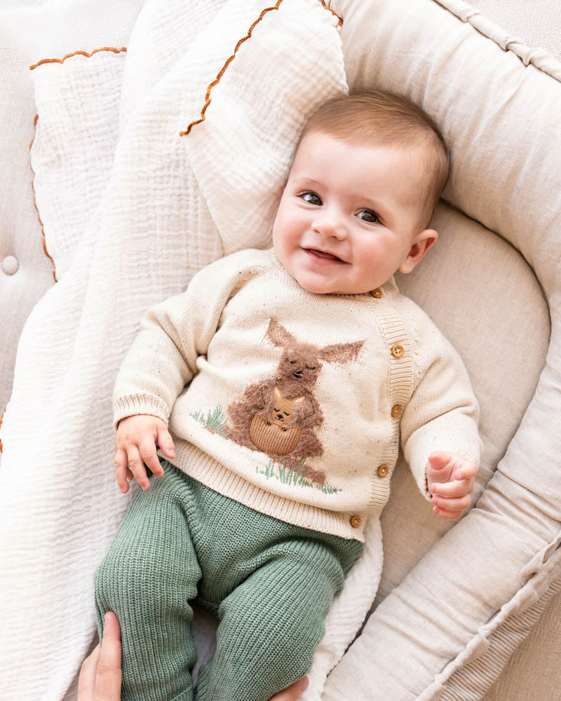Charlie Kangaroo Organic Knitted Jumper - Cream/Speckle