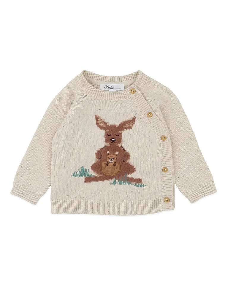 Charlie Kangaroo Organic Knitted Jumper - Cream/Speckle