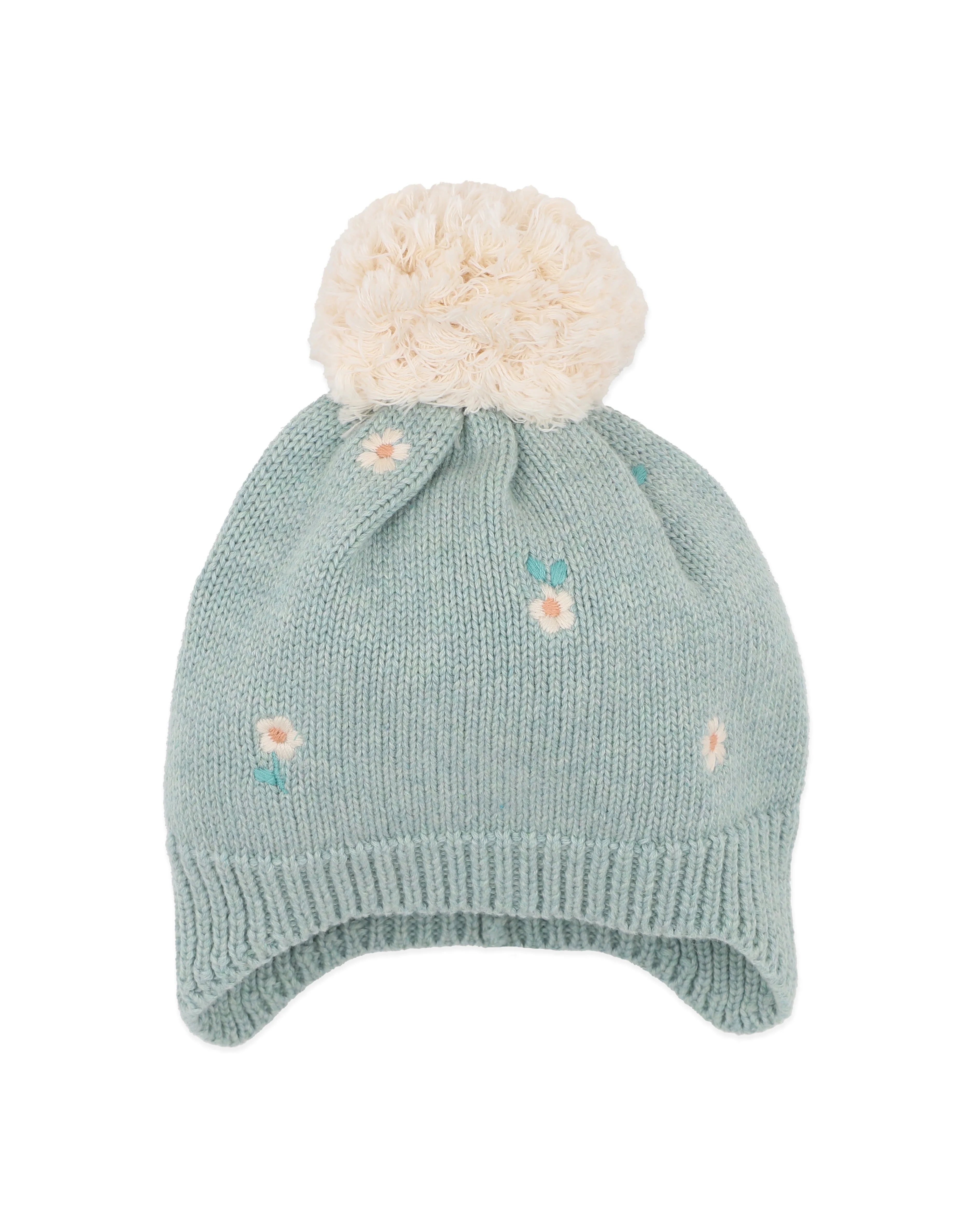 Fern Organic Embroidered Knitted Beenie - Sage