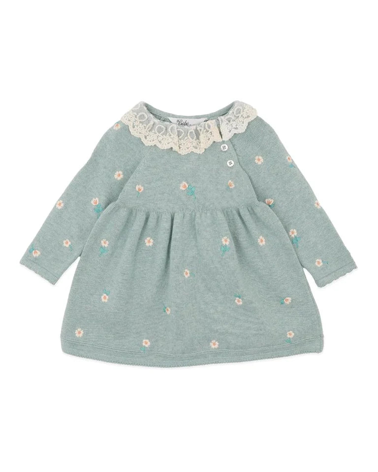Fern Organic Embroidered Knitted Dress - Sage