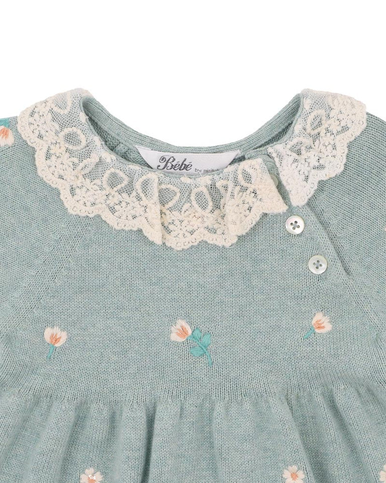 Fern Organic Embroidered Knitted Dress - Sage