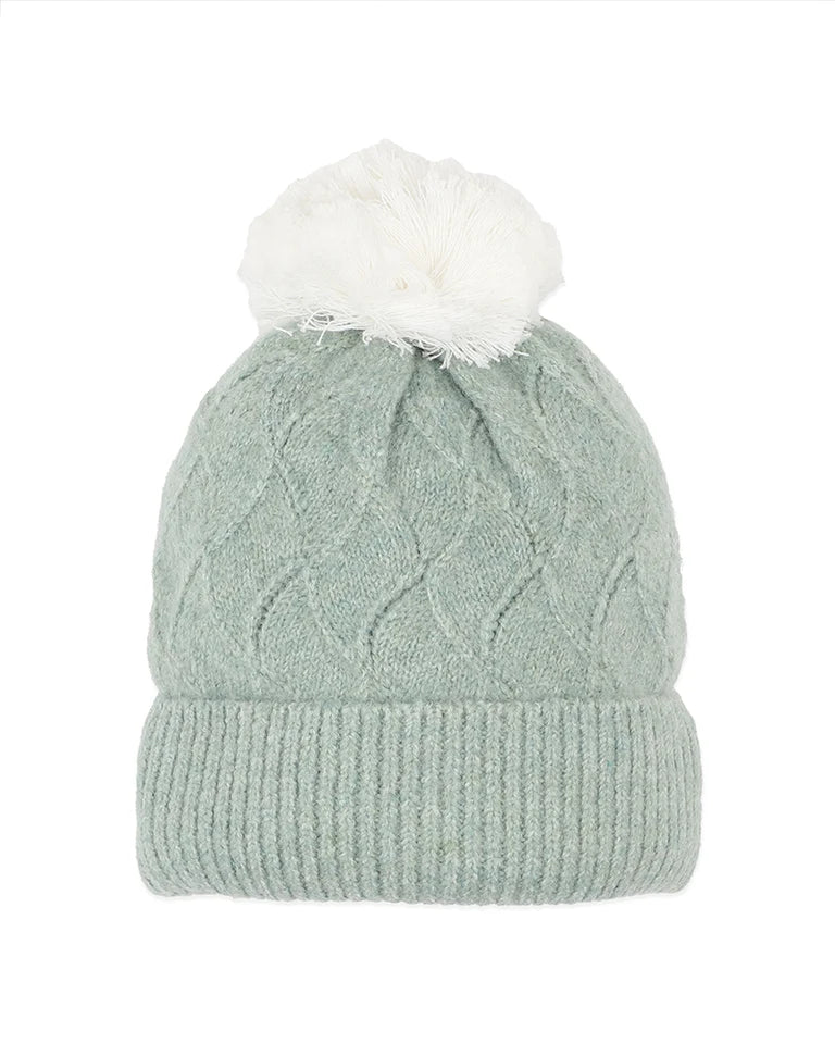 Sage Pointelle Pom Pom Beanie