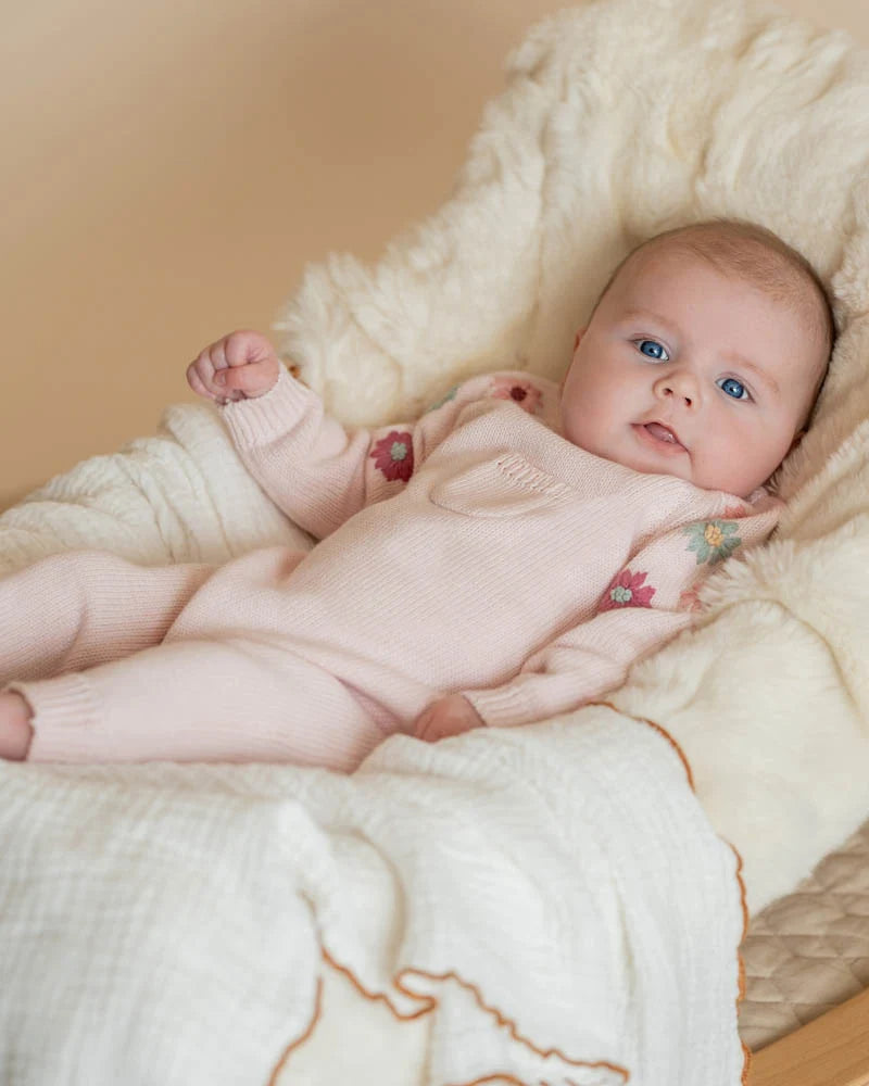 Emmy Organic Hand Embroidered Knitted Romper