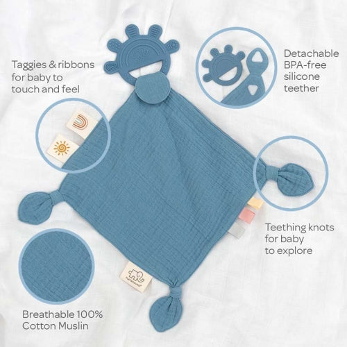 Silicone Teether With Muslin | Blue