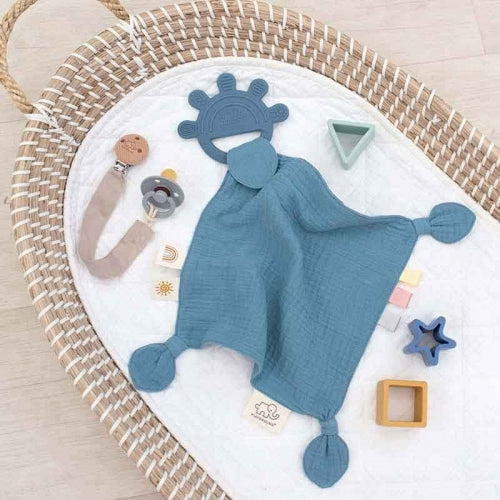 Silicone Teether With Muslin | Blue