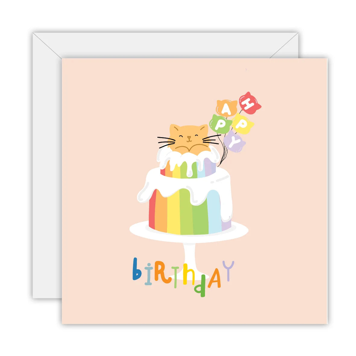 Happy Birthday Rainbow Cat Cake | Greetings Card