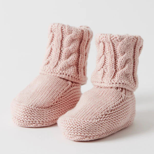 Jiggle & Giggle Cable Knit Booties | Pink