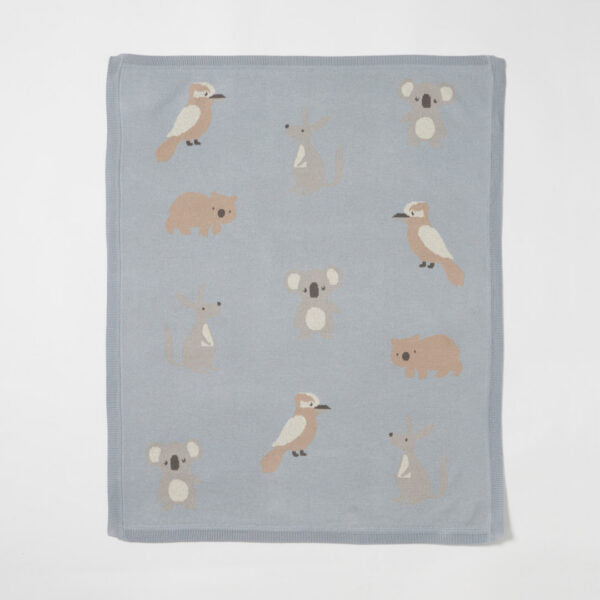 Australiana Knitted Baby Blanket | Dusky Blue