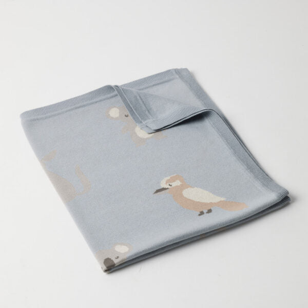 Australiana Knitted Baby Blanket | Dusky Blue