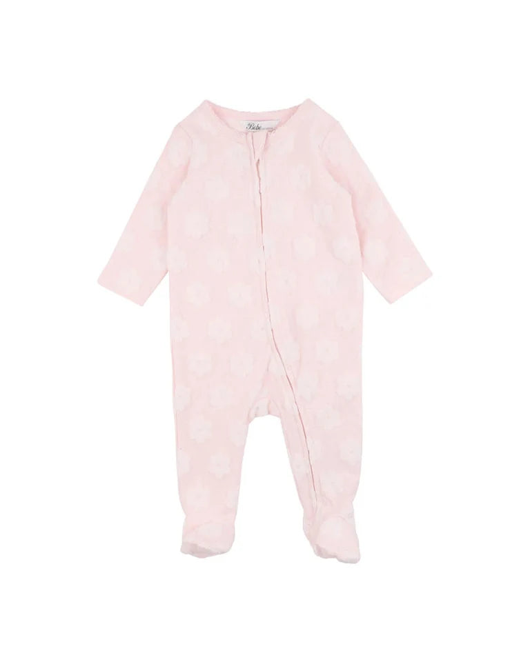 Pink Flower Organic Jacquard LS Onesie