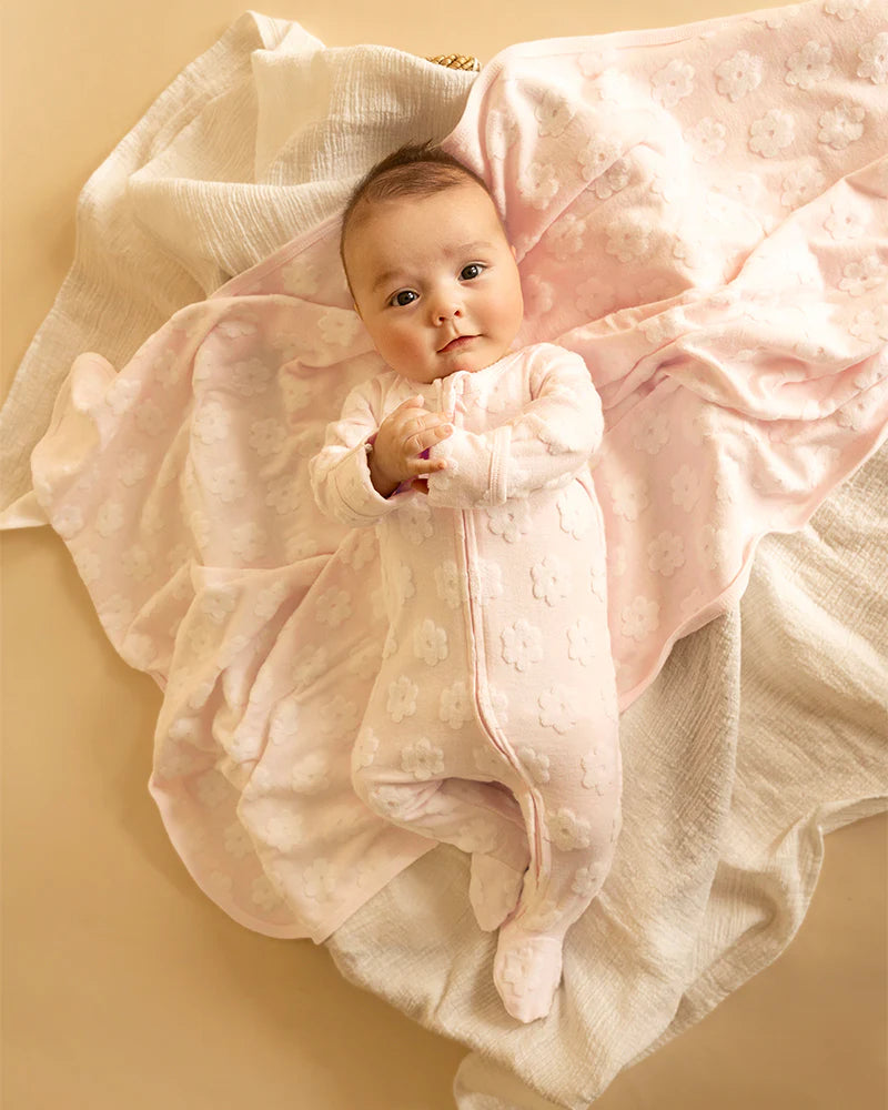 Pink Flower Organic Jacquard LS Onesie