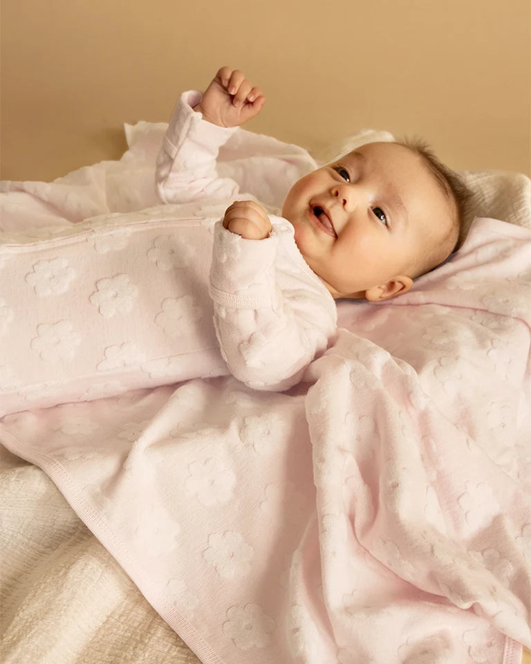 Pink Flower Organic Jacquard LS Onesie