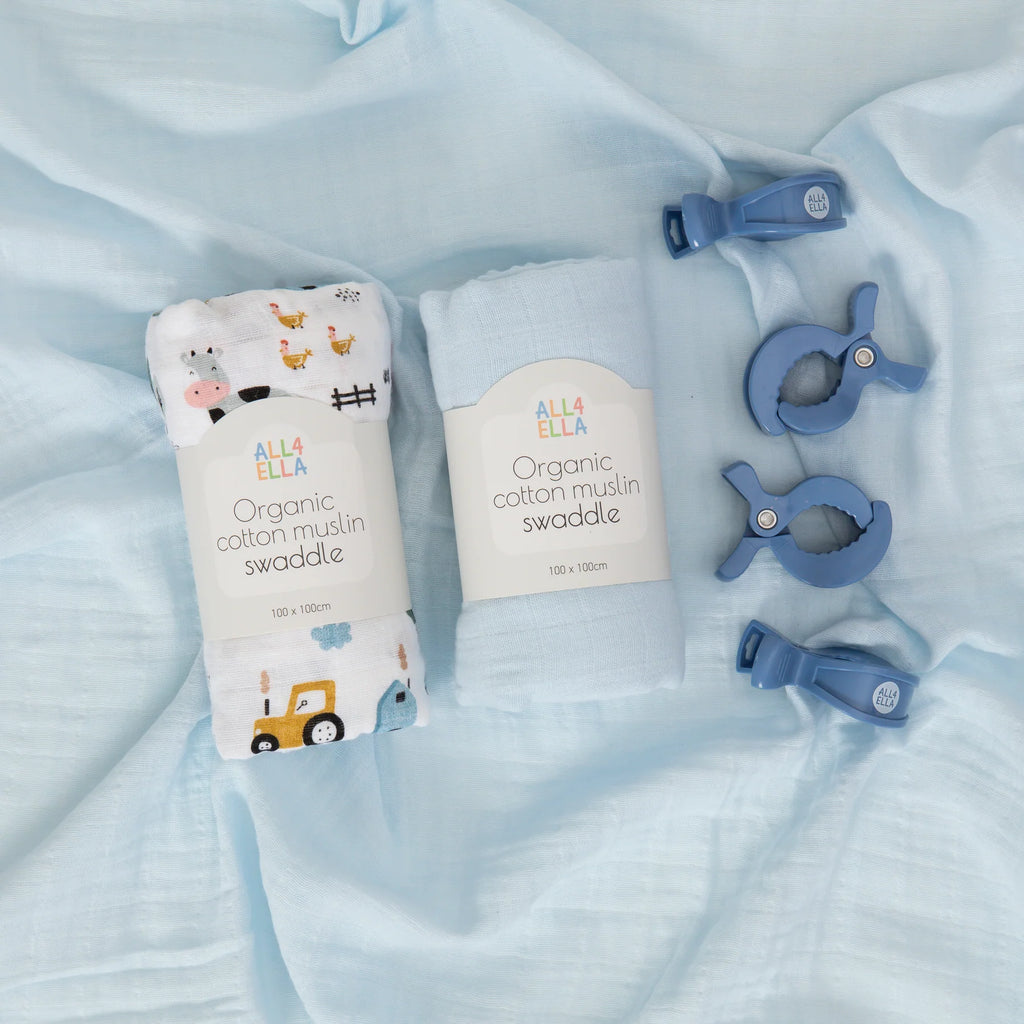 2 Pack Muslin & 4 Pegs Barnyard