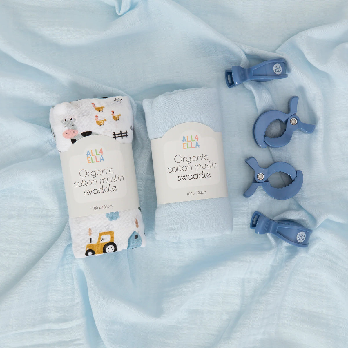 2 Pack Muslin & 4 Pegs Barnyard