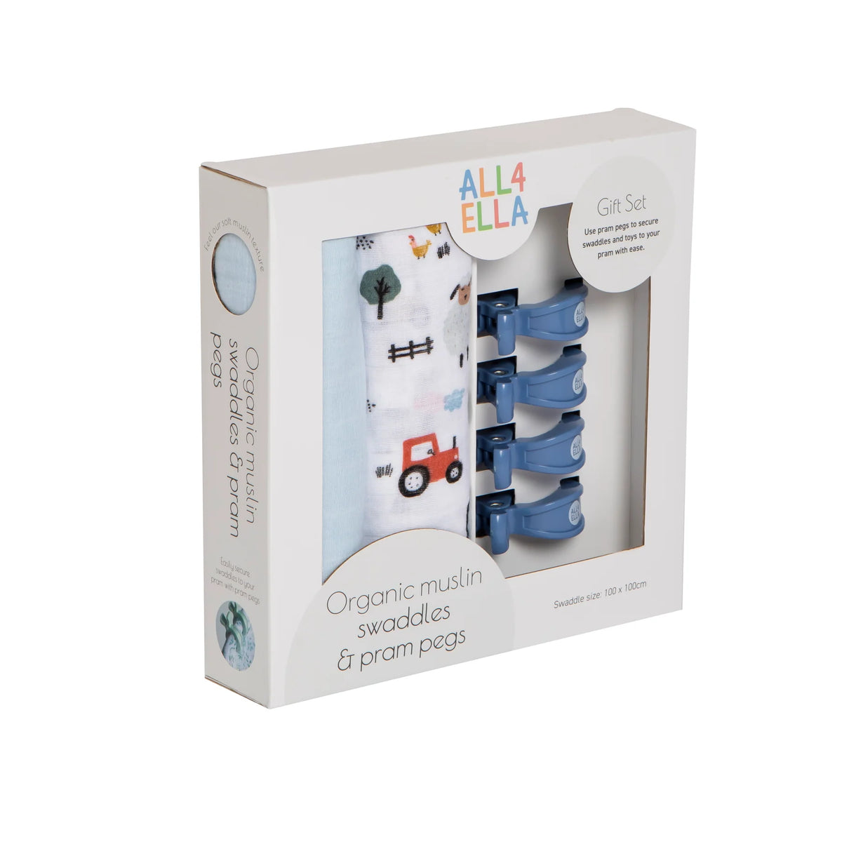 2 Pack Muslin & 4 Pegs Barnyard