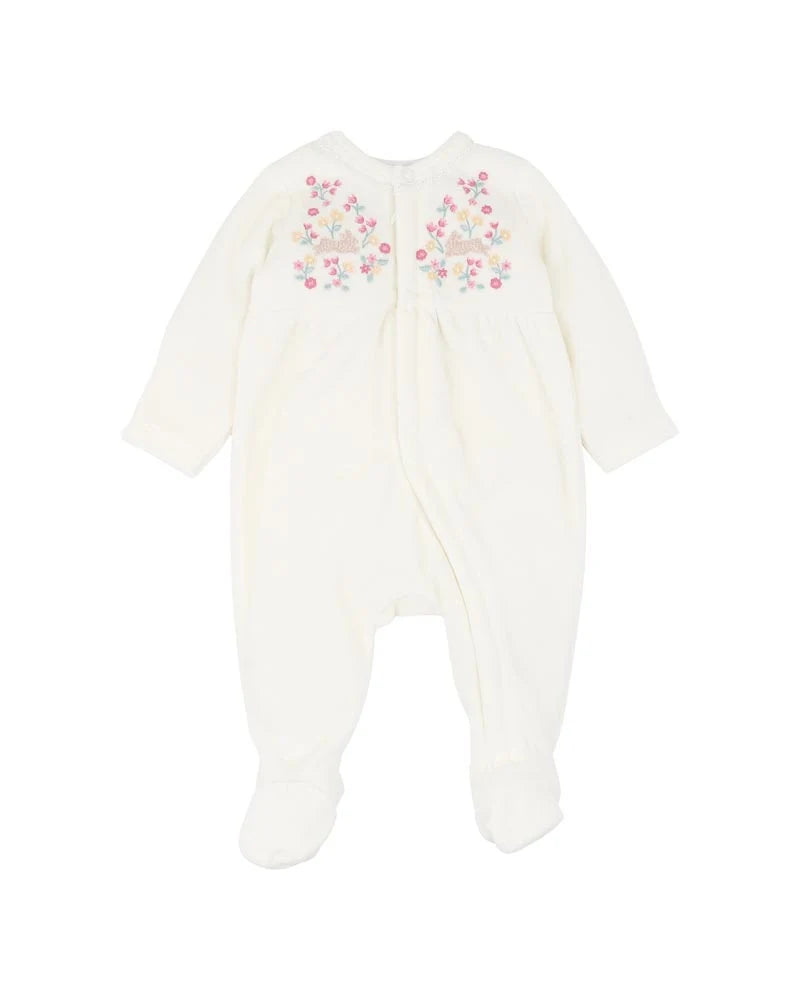 Winnie Embroidered Velour Zip Onesie