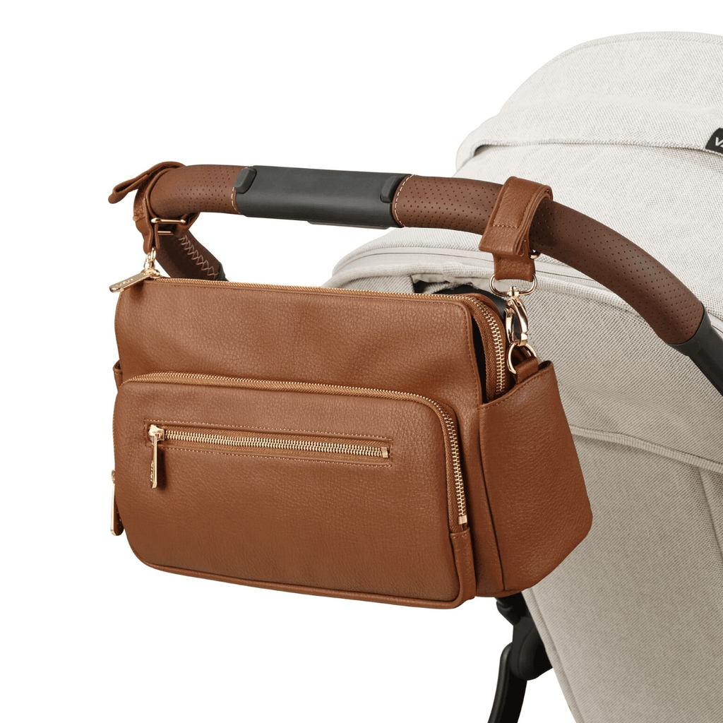 OiOi Multitasker Pram Caddy 2.0- Chestnut Brown Vegan Leather
