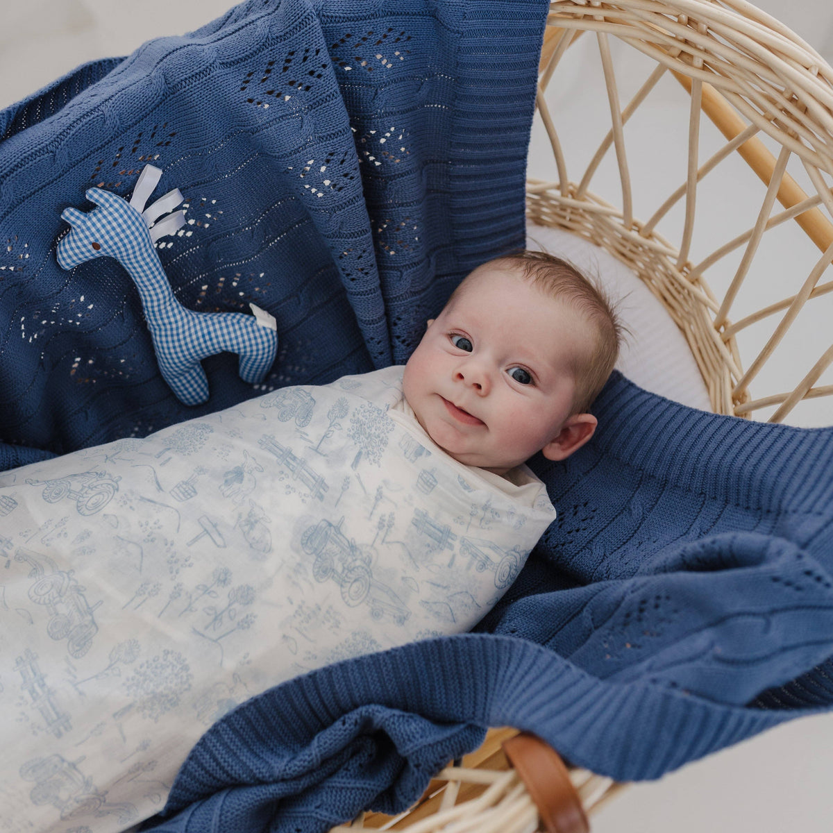 Dusty Blue Vintage Farm | Muslin Wrap & Pram Clip Set