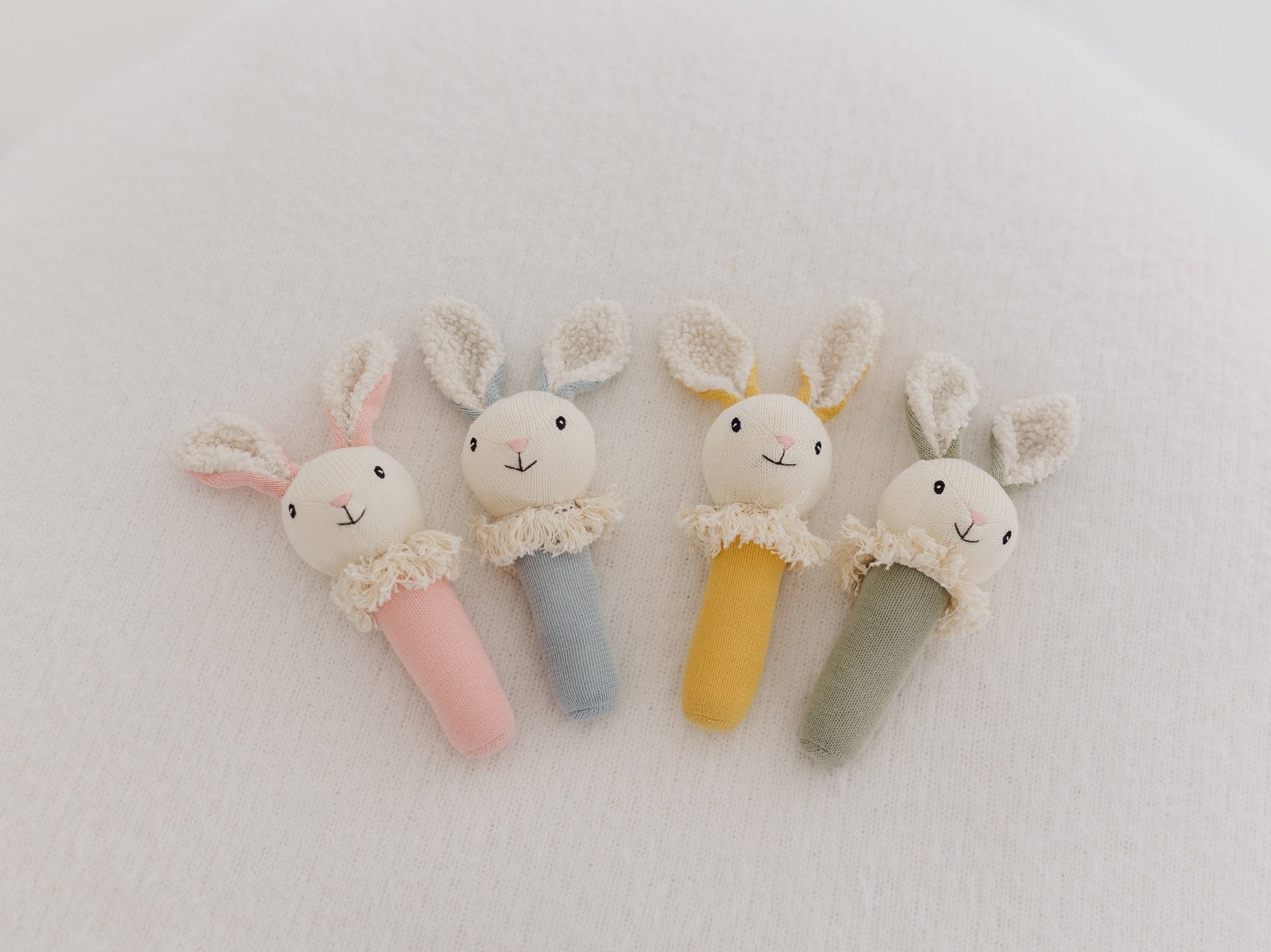 Nibbles Bunny Knitted Rattle | Sage premium baby gift - Baba-lando