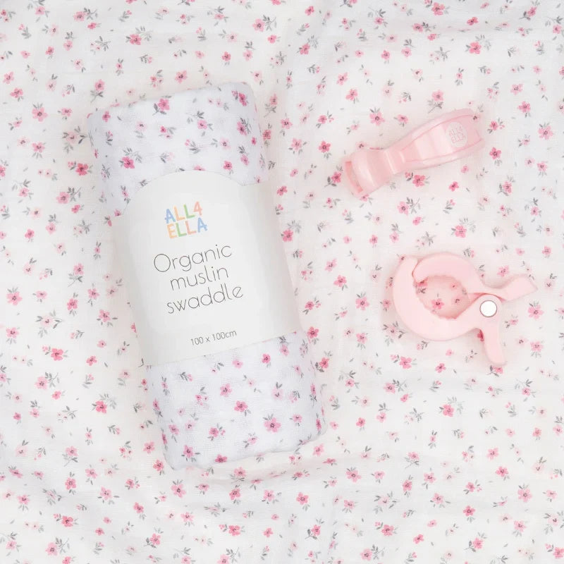 Swaddle & Pram Pegs Gift Set Pink Petals