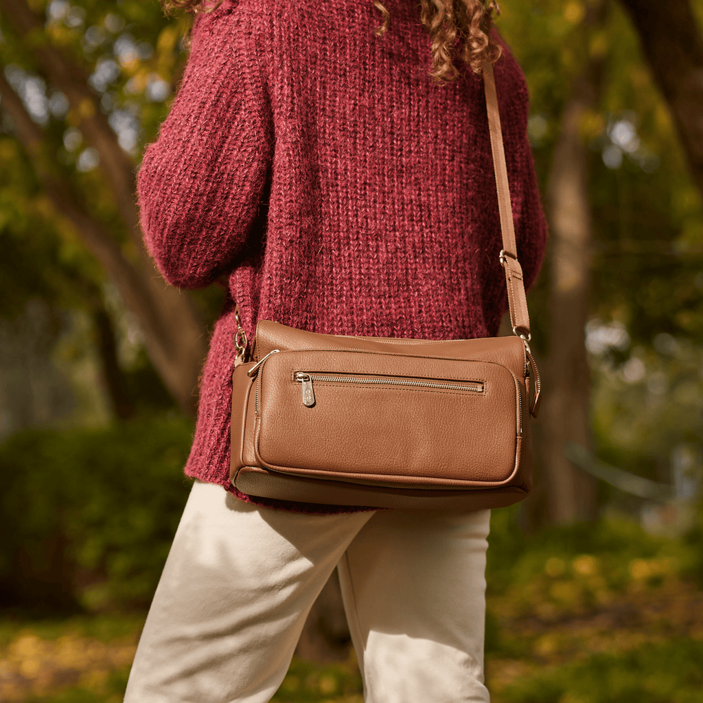 OiOi Multitasker Pram Caddy 2.0- Chestnut Brown Vegan Leather