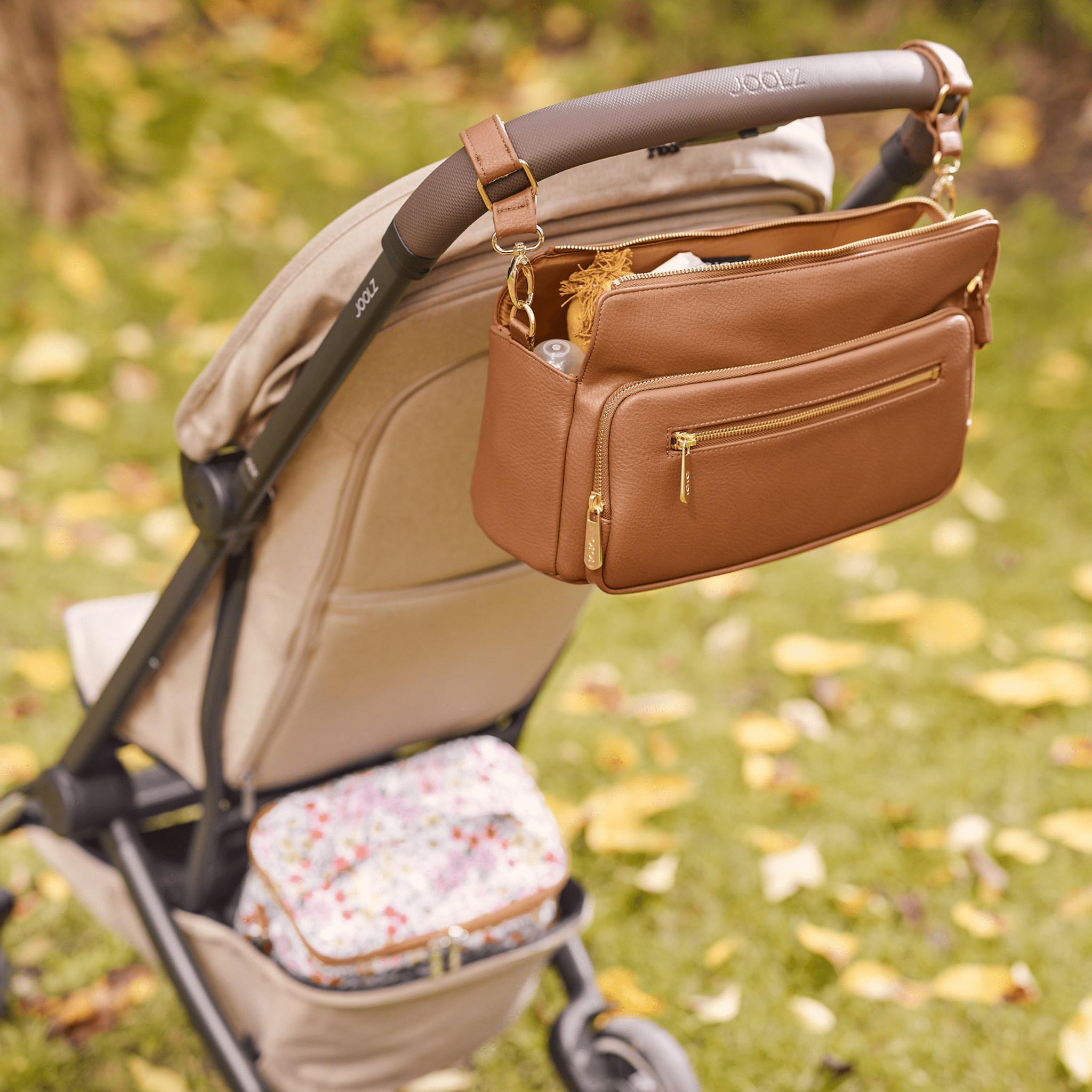 OiOi Multitasker Pram Caddy 2.0- Chestnut Brown Vegan Leather