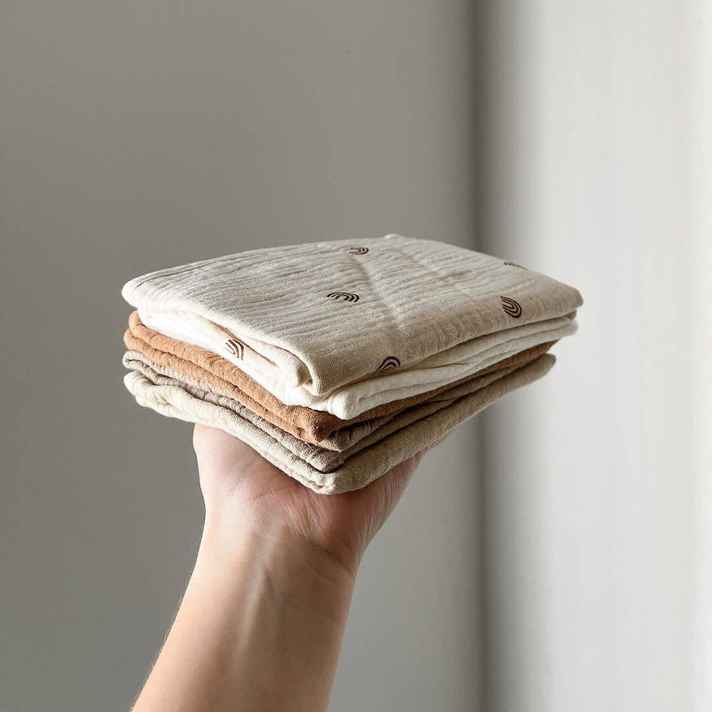 Organic Muslin Burp Cloths - Dusty Dunes 5 Pack | Zoe Sage premium baby gift - Baba-lando
