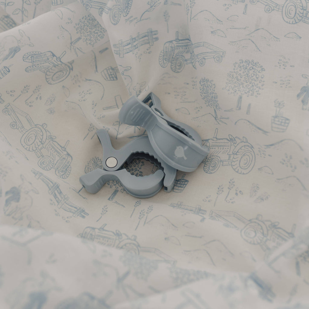 Dusty Blue Vintage Farm | Muslin Wrap & Pram Clip Set