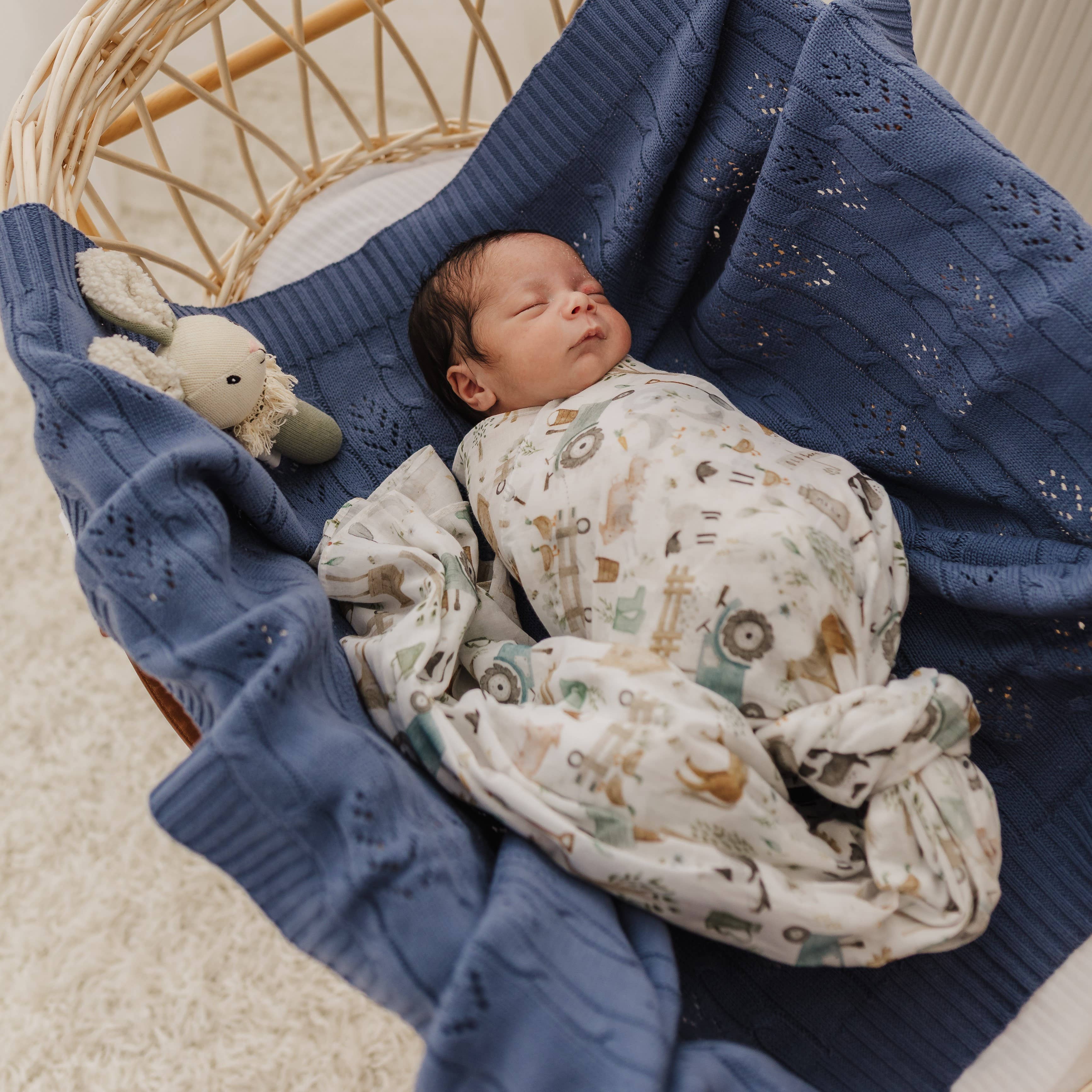 Farm Muslin Wrap & Grey Pram Clip Set