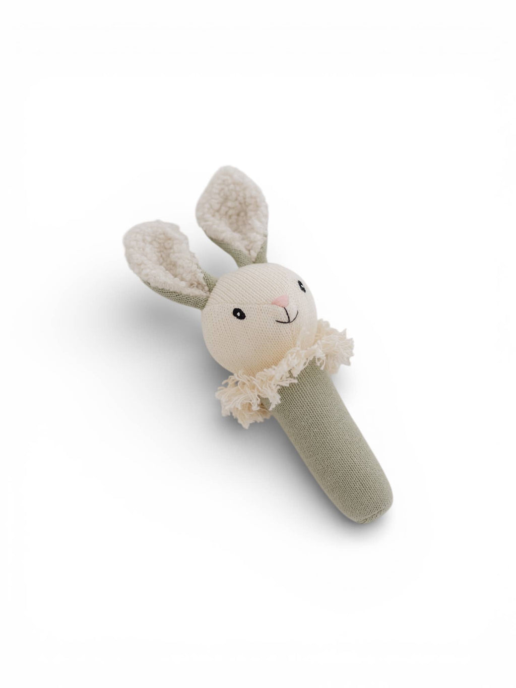 Nibbles Bunny Knitted Rattle | Sage premium baby gift - Baba-lando